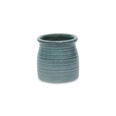 Breebe Green Ceramic 12 Ounce Striped Round Distressed Pot Planter In Blue