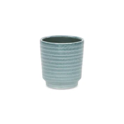 Breebe Green Ceramic 15 Ounce Striped Round Distressed Pot Planter In Blue