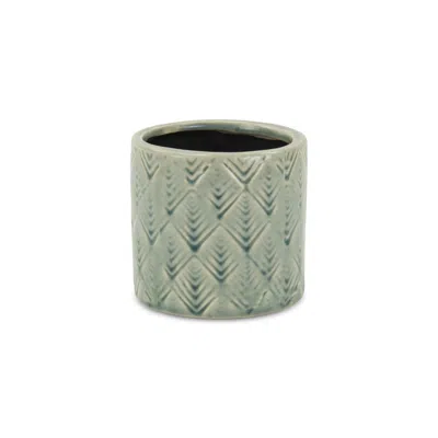 Breebe Green Ceramic 16 Ounce Geometric Round Distressed Pot Planter