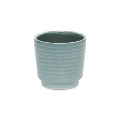 Breebe Green Ceramic 23 Ounce Striped Round Distressed Pot Planter In Blue