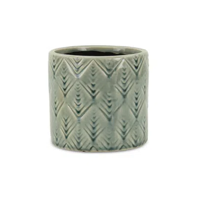 Breebe Green Ceramic 33 Ounce Geometric Round Distressed Pot Planter