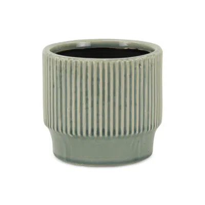 Breebe Green Ceramic 41 Ounce Striped Round Distressed Pot Planter