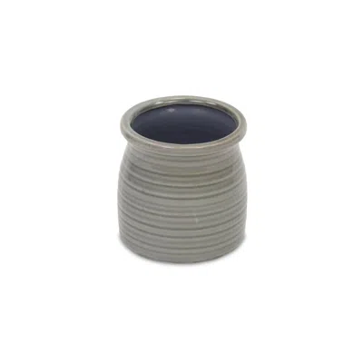 Breebe Grey Ceramic 15 Ounce Striped Round Distressed Pot Planter In Gray