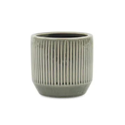 Breebe Grey Ceramic 17 Ounce Striped Round Distressed Pot Planter In Gray