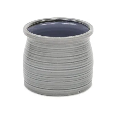 Breebe Grey Ceramic 51 Ounce Striped Round Distressed Pot Planter In Gray