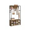 Breebe Hall Tree With Bench And Shoe Storage With 10 Removable Hooks In Brown