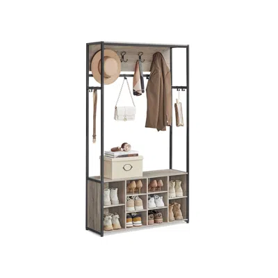 Breebe Hall Tree With Bench And Shoe Storage With 10 Removable Hooks In Black