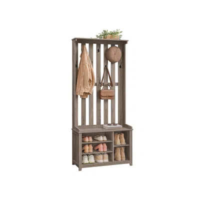 Breebe Hall Tree With Bench And Shoe Storage With 7 Double Hooks In Brown