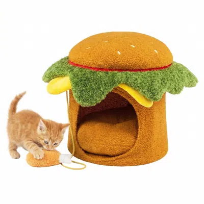 Breebe Hamburger Cat Nest With Chicken Drumstick Toy And Removable Cushion For Indoor Cats In Multi