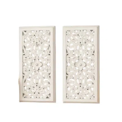 Breebe Hand Carved Wall Panel Set Of 2 Mango Wood Floral Decor In Neutral