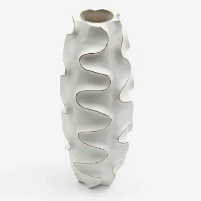 Breebe Handcrafted Wooden Decorative Flower Vase Sustainable Accent 5.5 X 5.5 X 15.5in In White