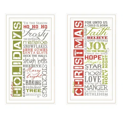 Breebe Happy Holidays 2-piece White Frame Christmas Wall Art By Marla Rae In Multi