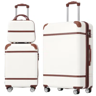 Breebe Hardshell Luggage Set With Tsa Lock, White, Lightweight Abs, Includes 20' & 28' Suitcases And Cosmet
