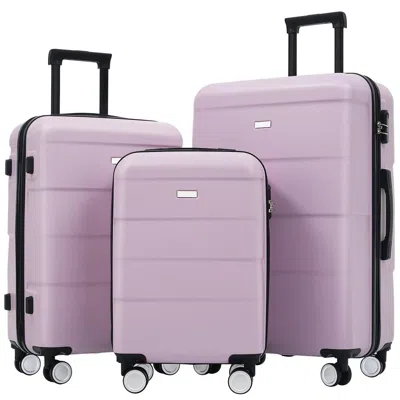 Breebe Hardshell Luggage Sets 3 Piece Double Spinner Wheels Suitcase With Handle Password Lock, Lightweight In Purple