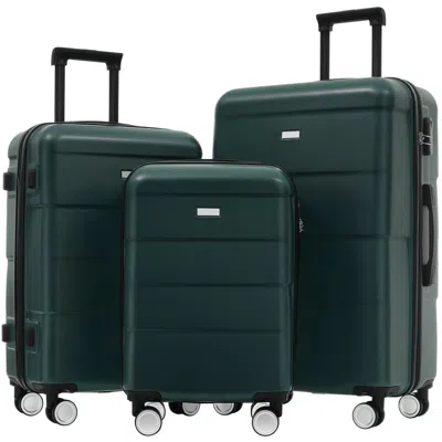 Breebe Hardshell Luggage Sets 3 Piece Double Spinner Wheels Suitcase With Handle Password Lock, Lightweight In Green