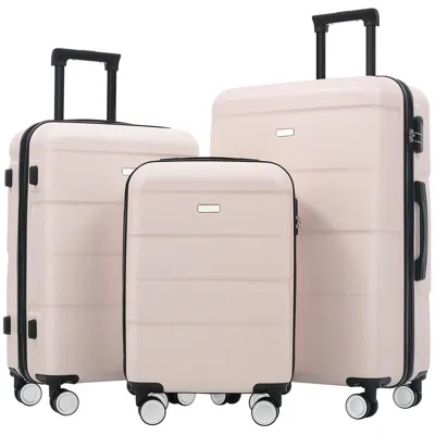 Breebe Hardshell Luggage Sets 3 Piece Double Spinner Wheels Suitcase With Handle Password Lock, Lightweight In Pink