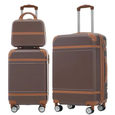 Breebe Hardshell Luggage Sets 3 Pieces 20'+24' Luggages And Cosmetic Case Spinner Suitcase With Tsa Lock Li In Brown