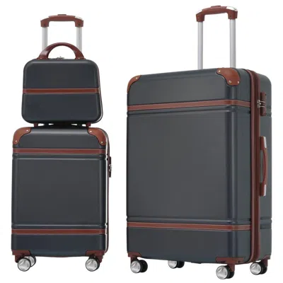 Breebe Hardshell Luggage Sets 3 Pieces With Tsa Lock Black Abs Spinner Suitcase And Cosmetic Case