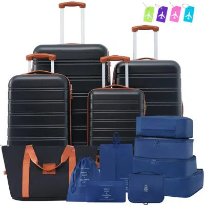 Breebe Hardshell Luggage Sets 4 Pcs + Bag Spinner Suitcase With Tsa Lock Lightweight-16'+20'+24'+28' Luggag In Black