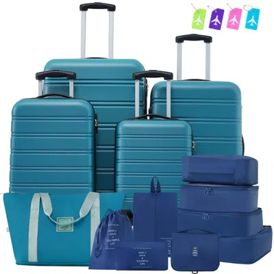 Breebe Hardshell Luggage Sets 4 Pcs + Bag Spinner Suitcase With Tsa Lock Lightweight-16'+20'+24'+28' Luggag In Blue