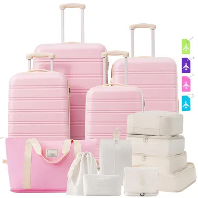 Breebe Hardshell Luggage Sets 4 Pcs + Bag Spinner Suitcase With Tsa Lock Lightweight-16'+20'+24'+28' Luggag In Pink