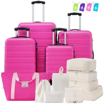 Breebe Hardshell Luggage Sets 4 Pcs + Bag Spinner Suitcase With Tsa Lock Lightweight-16'+20'+24'+28' Luggag In Pink