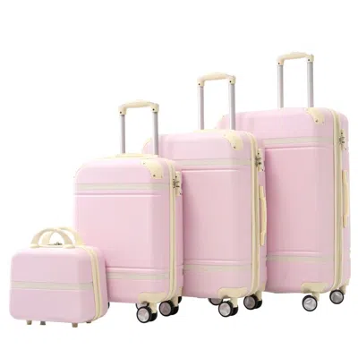 Breebe Hardshell Luggage Sets 4 Pieces 20'+24'+28' Luggages And Cosmetic Case Spinner Suitcase With Tsa Loc In Pink