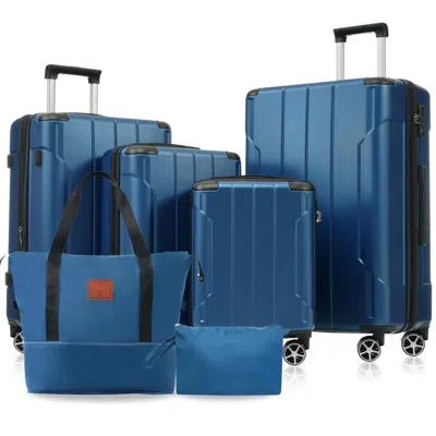 Breebe Hardshell Luggage Sets 6 Piece Suitcase Set, Expandable Lightweight Suitcases With Dual Wheels, Tsa  In Blue