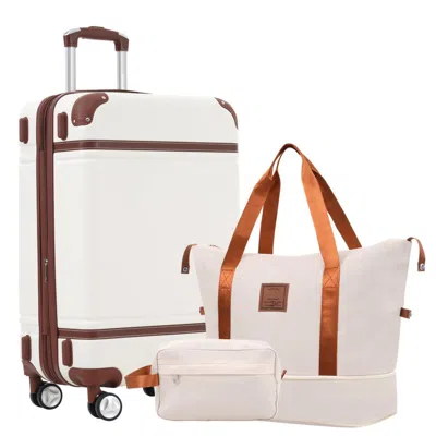 Breebe Hardshell Luggage Sets With Bags Lightweight Suitcase Double Spinner Wheels With Tsa Lock,single Vin In White