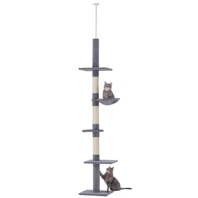 Breebe Height Adjustable Cat Tower 5-level Floor To Ceiling Cat Climbing Tree In Grey