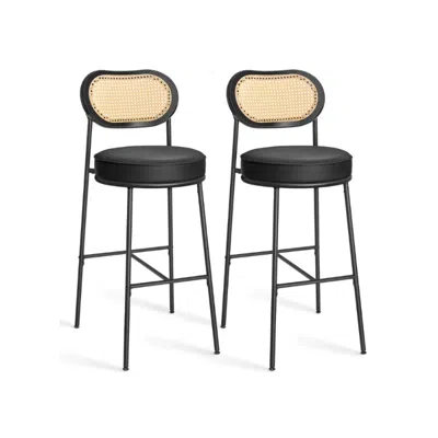 Breebe Height Bar Stool With Pe Rattan Back Set Of 2 In Black