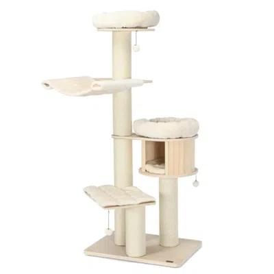 Breebe Hivvago 4-layer 68.5-inch Wooden Cat Tree Condo Activity Tower With Sisal Posts In White