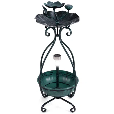 Breebe Hivvago Solar Outdoor Bird Bath Feeder Combo With Flower Planter Pedestal And Solar Lights In Green