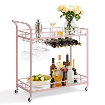 Breebe Home Bar Serving Cart With 2 Mirrored Shelves In Brown