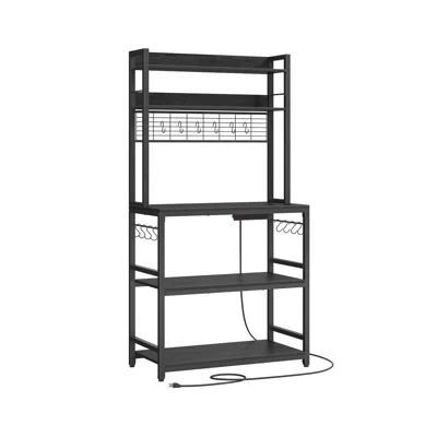 Breebe Hutch Bakers Rack Charcoal Gray And Ink Black