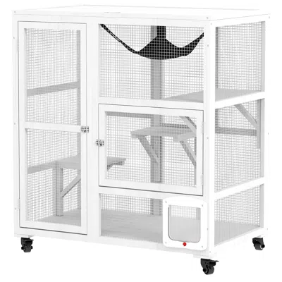 Breebe Indoor Cat House Enclosure On Wheels With Openable Top In White
