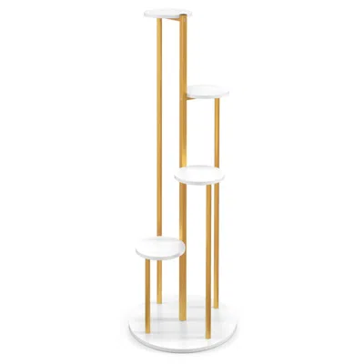 Breebe Indoor Metal Plant Stand Corner Plant Shelf For Potted Plant With Golden Metal Frame In White