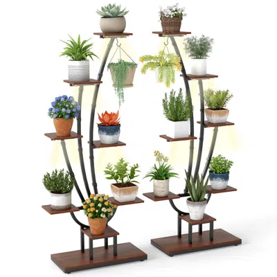 Breebe Indoor Plant Stand With Grow Lights Tall 8-tier Corner Metal Plant Shelf In Multi