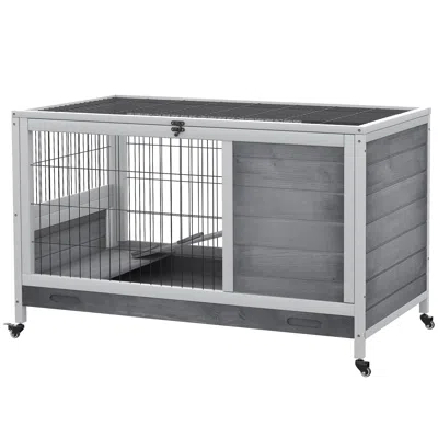Breebe Indoor Wooden Rabbit Enclosure With Wheels And Enclosed Run In Gray
