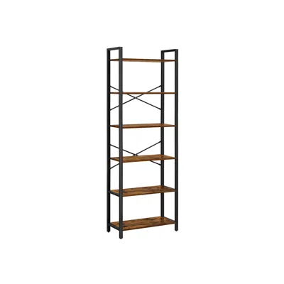 Breebe Industrial 6-tier Bookshelf With Steel Frame In Brown