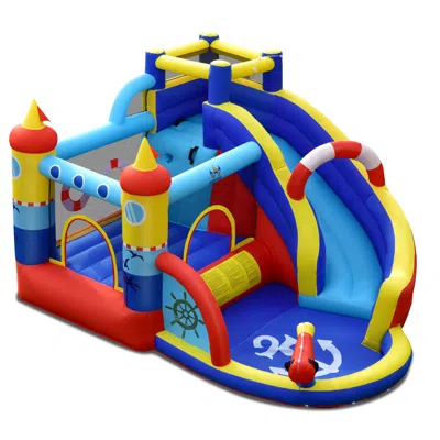 Breebe Inflatable Bounce Castle With Slide Climbing Wall And 450w Blower In Blue
