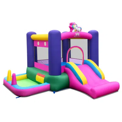 Breebe Inflatable Bounce House With Slide Splash Pool And Ring Tossing Games Without Blower In Multi