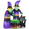 Breebe Inflatable Halloween Witches With Cauldron & Black Cat In Multi