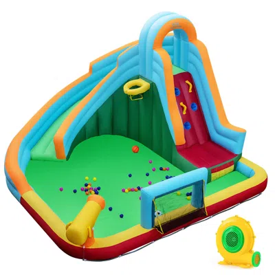 Breebe Inflatable Water Slide Park 6-in-1 Giant Bounce House With Long Slide Splash Pool Climbing Wall