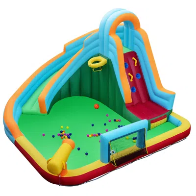 Breebe Inflatable Water Slide Park 6-in-1 Giant Bounce House Without Blower In Blue