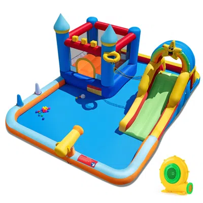 Breebe Inflatable Water Slide Park Bouncy Castle With Climbing Wall With Blower In Multi