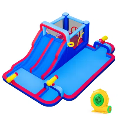 Breebe Inflatable Water Slide Park Giant Bounce House With Double Slides With 750w Blower In Blue