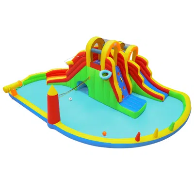 Breebe Inflatable Water Slide Park With 2 Long Slides And Climbing Walls For Yard Party