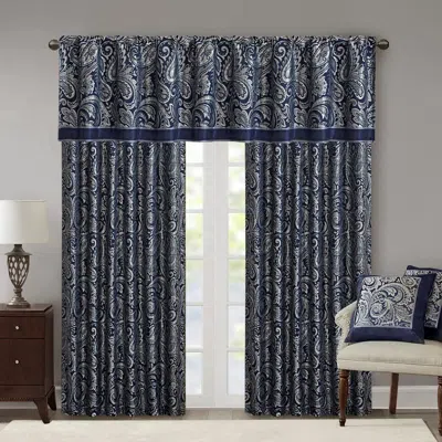 Breebe Jacquard Curtain Panel Pair(2 Pcs Window Panels) In Blue