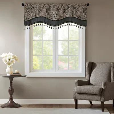 Breebe Jacquard Window Rod Pocket Valance With Beads Black 50x18'